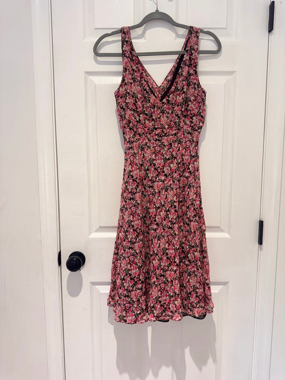 LOFT Y2K Silk Dress Floral vintage 2000 V neck